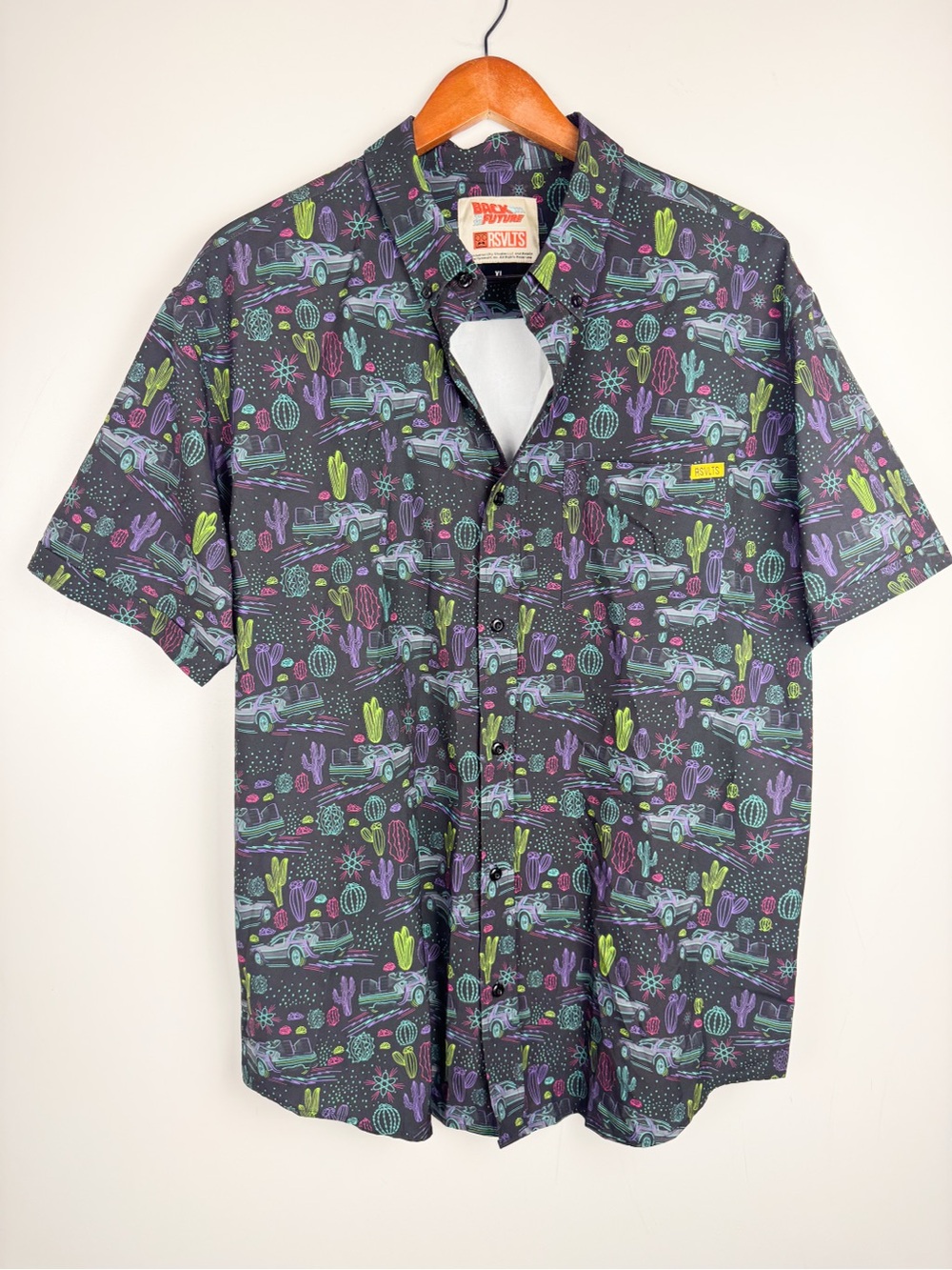 RSVLTS Back to the Future Shirt XL KUNUFLEX DeLorean Cactus Neon Button Up